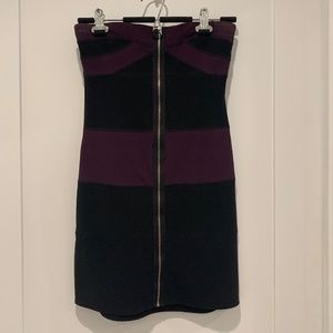 Purple and black bandeau dress with zipper